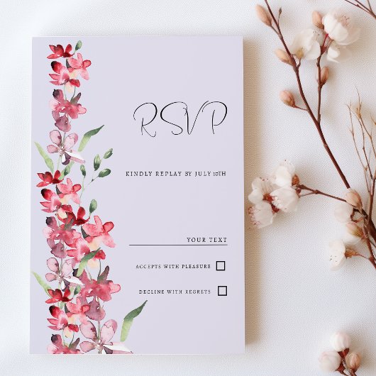 Lavendel roze bordeaux munt bloemrijke RSVP Kaart
