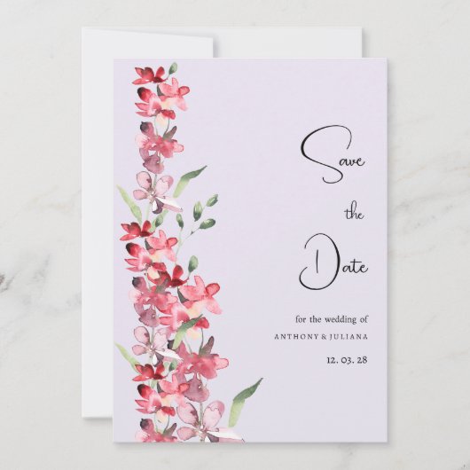 Lavendel roze bordeauxrood mint bloemig Save the D Kaart (Voorkant)