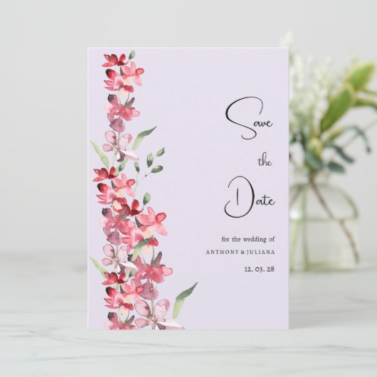 Lavendel roze bordeauxrood mint bloemig Save the D Kaart (Staand voorkant)