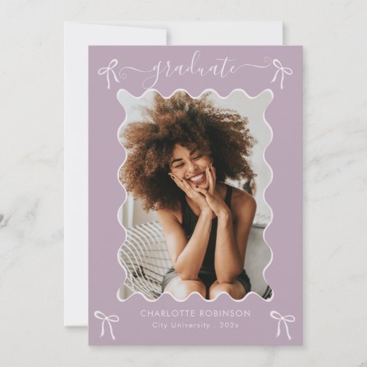 Lavendel Roze Bow Graduation Party Aankondiging (Voorkant)