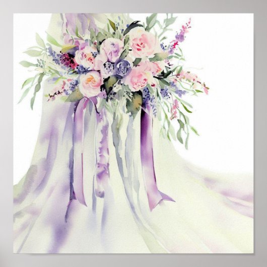 Lavendel & Roze, Bruids Cascading Bouquet 2, Poster (Voorkant)