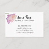 *~* Lavendel Roze Elegante Waterverf Pioenbloem Visitekaartje (Achterkant)