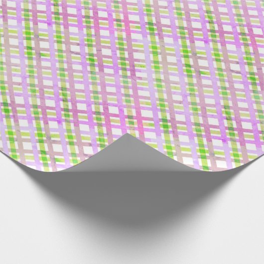 Lavendel-Roze en Groene Crosshatch Plaid Land Cadeaupapier (Hoek)