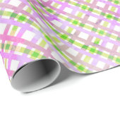 Lavendel-Roze en Groene Crosshatch Plaid Land Cadeaupapier (Rol Hoek)