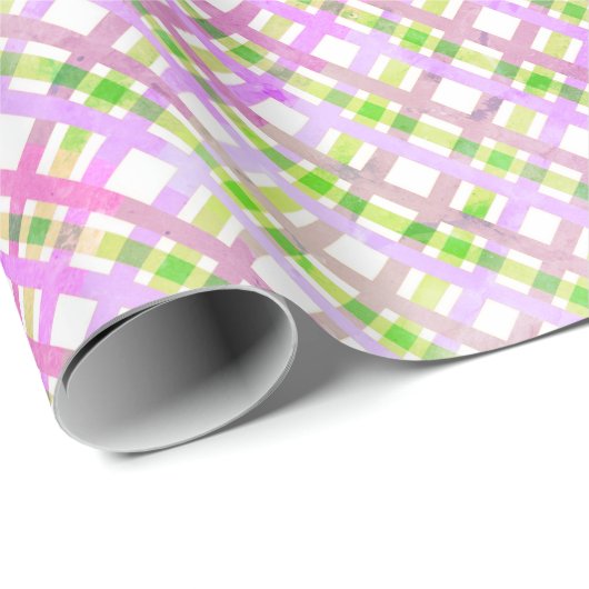 Lavendel-Roze en Groene Crosshatch Plaid Land Cadeaupapier (Rol Hoek)
