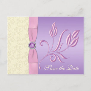 Lavendel, roze en ivoor Save the Date Briefkaart