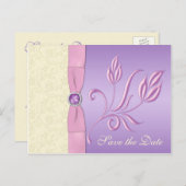 Lavendel, roze en ivoor Save the Date Briefkaart (Voorkant / Achterkant)