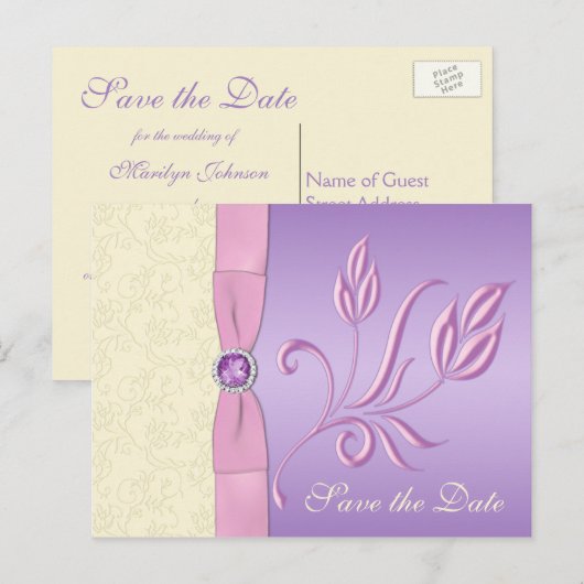 Lavendel, roze en ivoor Save the Date Briefkaart (Voorkant / Achterkant)