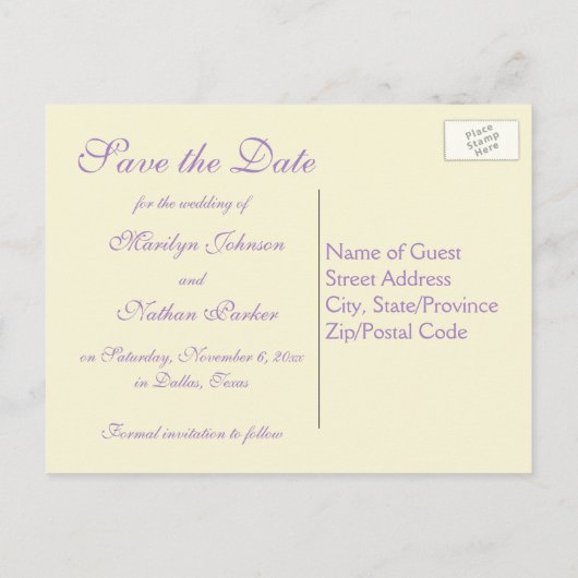 Lavendel, roze en ivoor Save the Date Briefkaart (Achterkant)