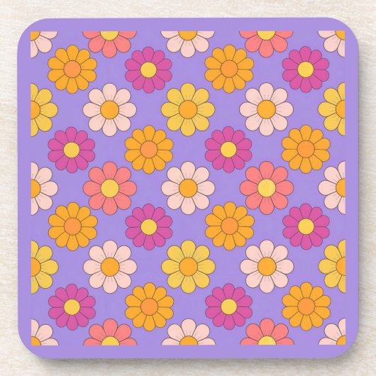 Lavendel Roze Geel Groovy Flowers Onderzetter (Voorkant)