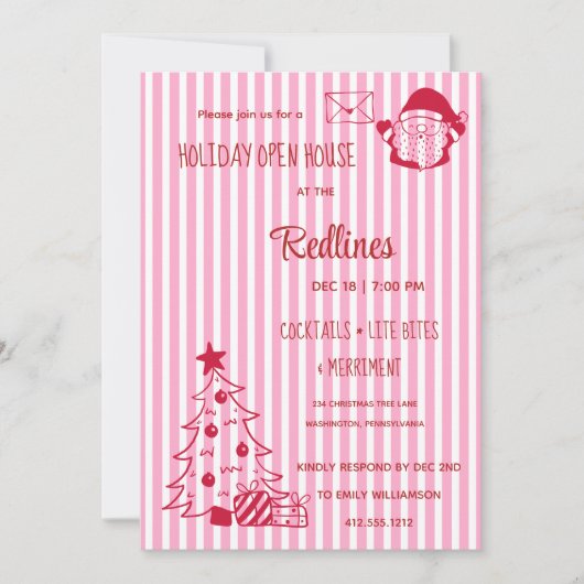 Lavendel Roze Geruite Kerst Open Huis Uitnodiging (Voorkant)
