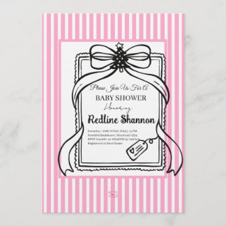Lavendel Roze Gestreepte Strik Baby Shower Kaart