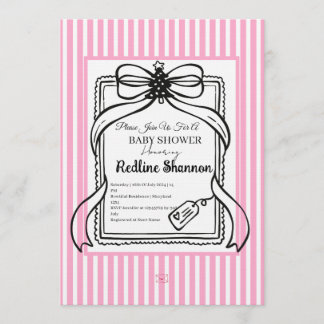 Lavendel Roze Gestreepte Strik Baby Shower Kaart