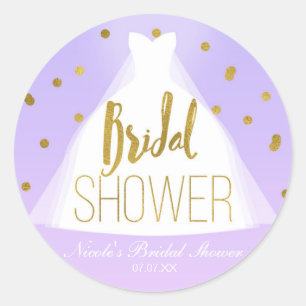 Lavendel Roze & Gouden Bruiloftsshower Trouwjurk Ronde Sticker