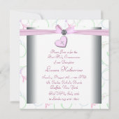 Lavendel Roze Hart Roze Kruis Eerste Communie Kaart (Achterkant)