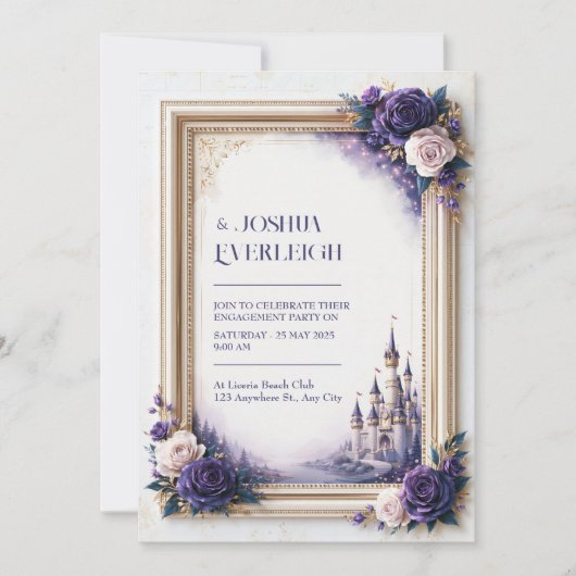 Lavendel Roze Kasteel Bruiloft Kaart (Voorkant)