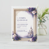 Lavendel Roze Kasteel Bruiloft Kaart (Staand voorkant)
