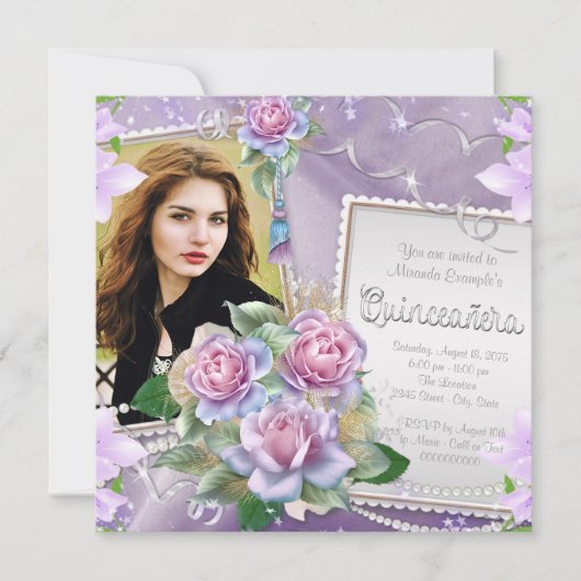 Lavendel Roze Quinceanera Kaart (Voorkant)