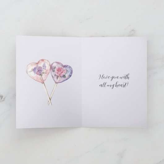 Lavendel Roze Roze Bloemig Hart Valentijnsdag Kaart (Binnen)