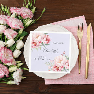 Lavendel roze rozen bloemen elegante verjaardag servet