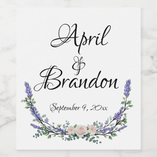 Lavendel, roze rozen en Eucalyptus | romantisch Wijn Etiket (Enkel label)