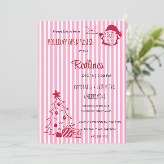 Lavendel Roze Ruit Kerst Open Huis Uitnodiging (Staand voorkant)