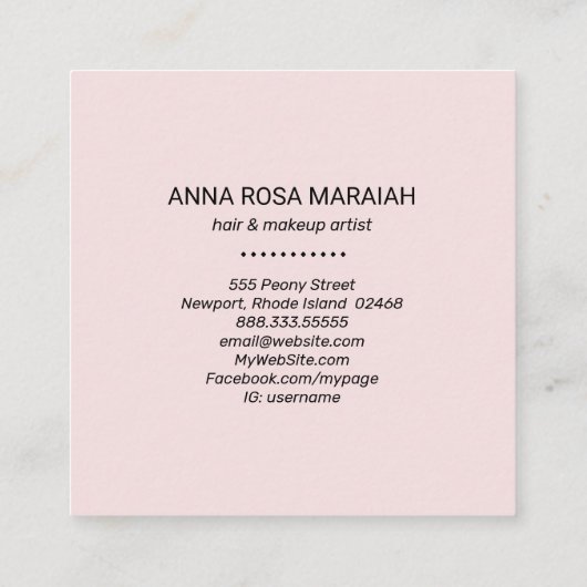 *~* Lavendel Roze Schoonheidskunstenaar Diamant Bl Vierkante Visitekaartje (Achterkant)