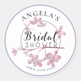 Lavendel Roze Sering Bloesem Bruiloft Feest Ronde Sticker