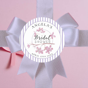 Lavendel Roze Sering Strepen Bruidscadeau  Ronde Sticker