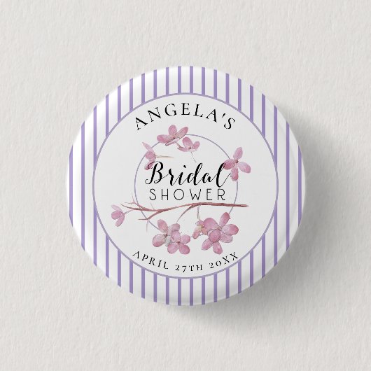 Lavendel Roze Sering Strepen Bruidsdouche Ronde Button 3,2 Cm (Voorkant)