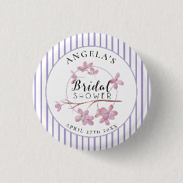 Lavendel Roze Sering Strepen Bruidsdouche Ronde Button 3,2 Cm