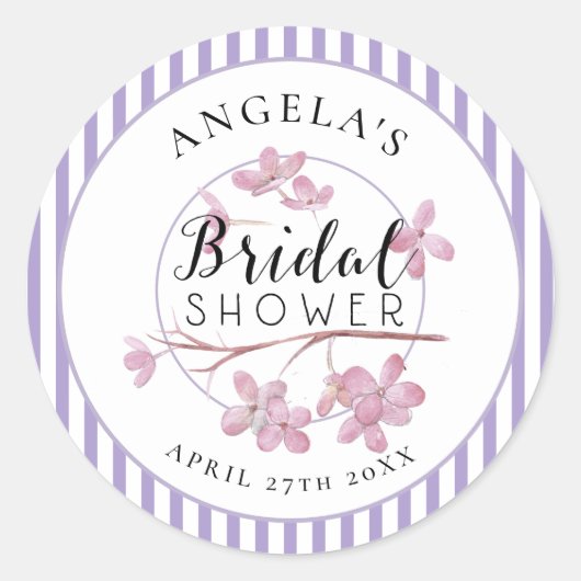 Lavendel Roze Sering Strepen Bruidsmeisje Feestje  Ronde Sticker (Voorkant)