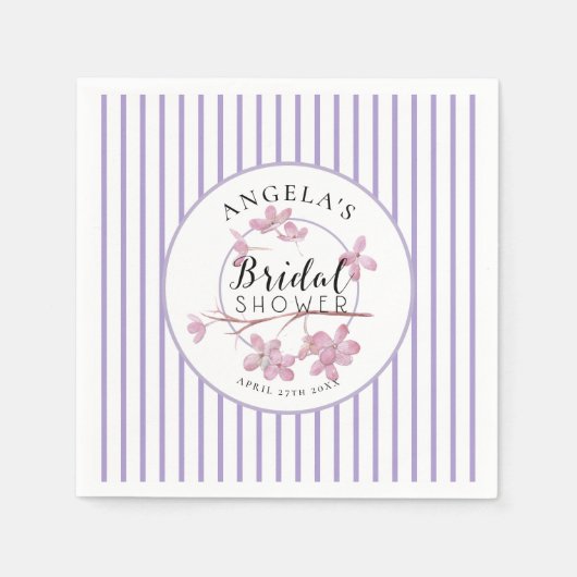 Lavendel Roze Sering Strepen Bruiloft Borrel  Servet (Voorkant)