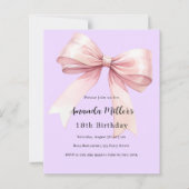 Lavendel roze strik elegante verjaardag uitnodigin (Voorkant)