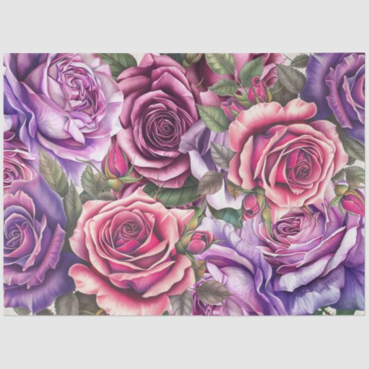 Lavendel Roze Violet Rozen Decoupage Tissue Papier (Voorkant)