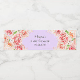Lavendel Roze Waterverf Bloemen Baby shower Waterfles Etiket