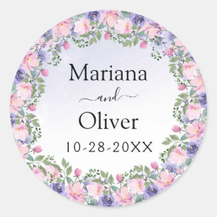 Lavendel roze Waterverf bloemenbruiloft Ronde Sticker