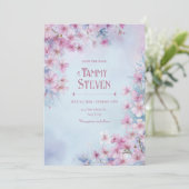 Lavendel Roze Waterverf Sakura Rand Bruiloft Kaart (Staand voorkant)