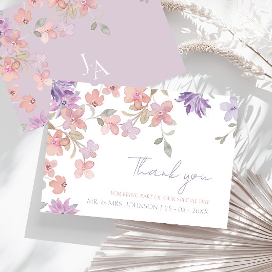 Lavendel Roze Whimsical Wilde Bloemen Bruiloft Bedankkaart
