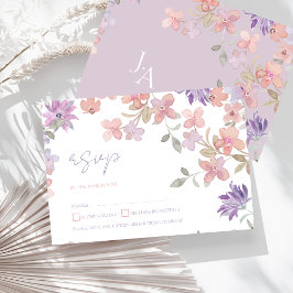 Lavendel Roze Wilde Bloem Waterverf Trouw RSVP Kaartje