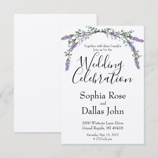Lavendel Roze Wilde Roos en Eucalyptus Wedding Kaart (Voorkant / Achterkant)