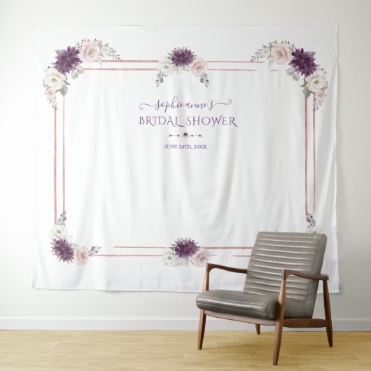 Lavendel Roze Witte Bloemige Bruiloft Photo Booth Wandkleed (In Situ (horizontaal))