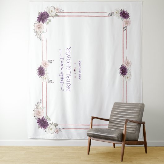 Lavendel Roze Witte Bloemige Bruiloft Photo Booth Wandkleed (In situ)