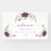 Lavendel Roze Witte Bloemige Doop Welkomstbord Spandoek (Horizontaal)