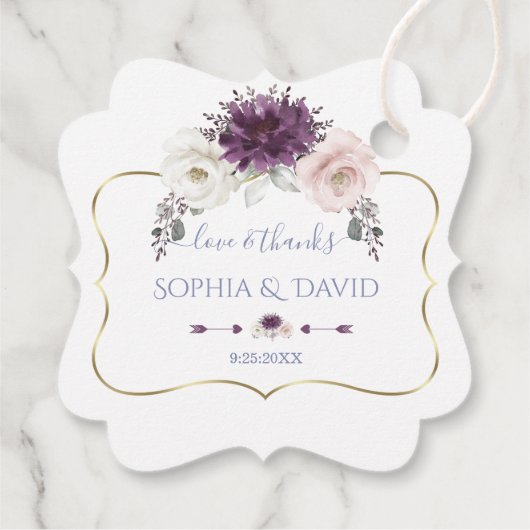 Lavendel Roze Witte Bloemige Gouden Bruiloft Bedankjes Labels (Achterkant)