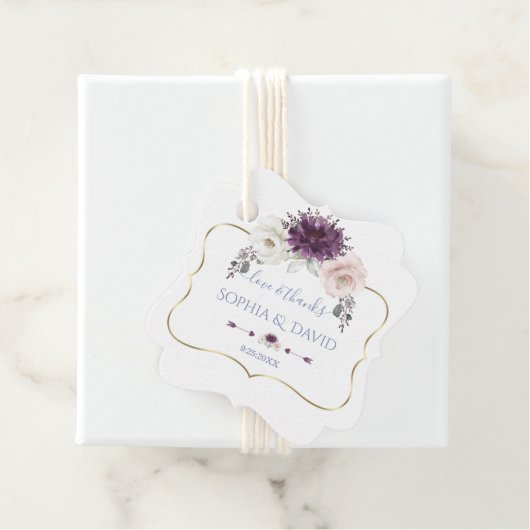 Lavendel Roze Witte Bloemige Gouden Bruiloft Bedankjes Labels (In situ)