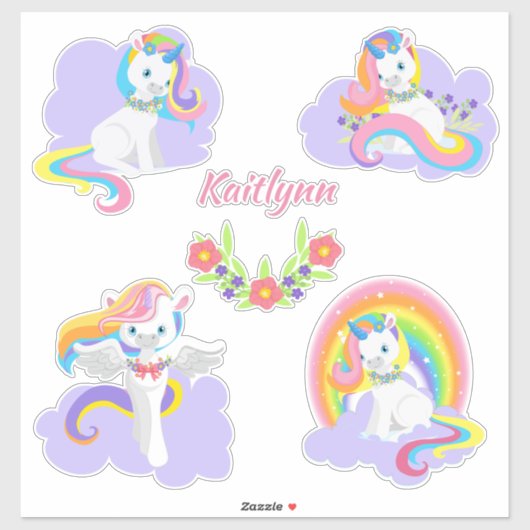 Lavendel Roze Witte Eenhoorn Contour Sticker (Vel)