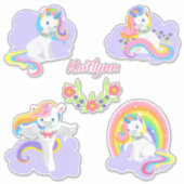 Lavendel Roze Witte Eenhoorn Contour Sticker (Voorkant)