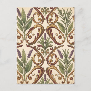 Lavendel Rozemarijn Gouden Scroll Patroon Briefkaart