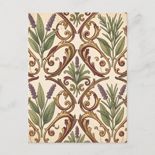 Lavendel Rozemarijn Gouden Scroll Patroon Briefkaart (Voorkant)